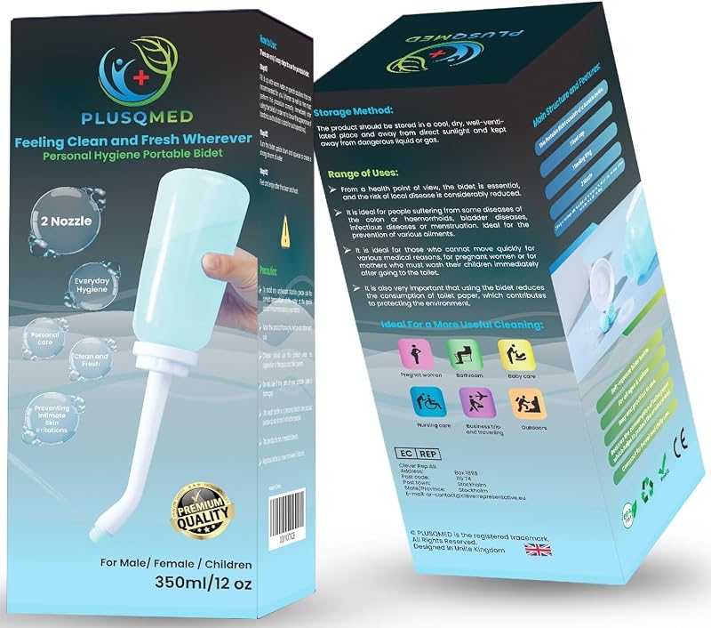 PLUSQMED Portable Bidet 350ml Postpartum Perineal Wash Bottle Upside Down