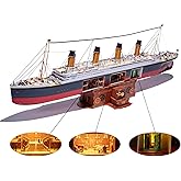 MU 3D Metal Puzzle for Adult Titanic Ship Model Building with LED Lighting, RMS Titanic Ocean Liner Metal Puzzle Model Kits T