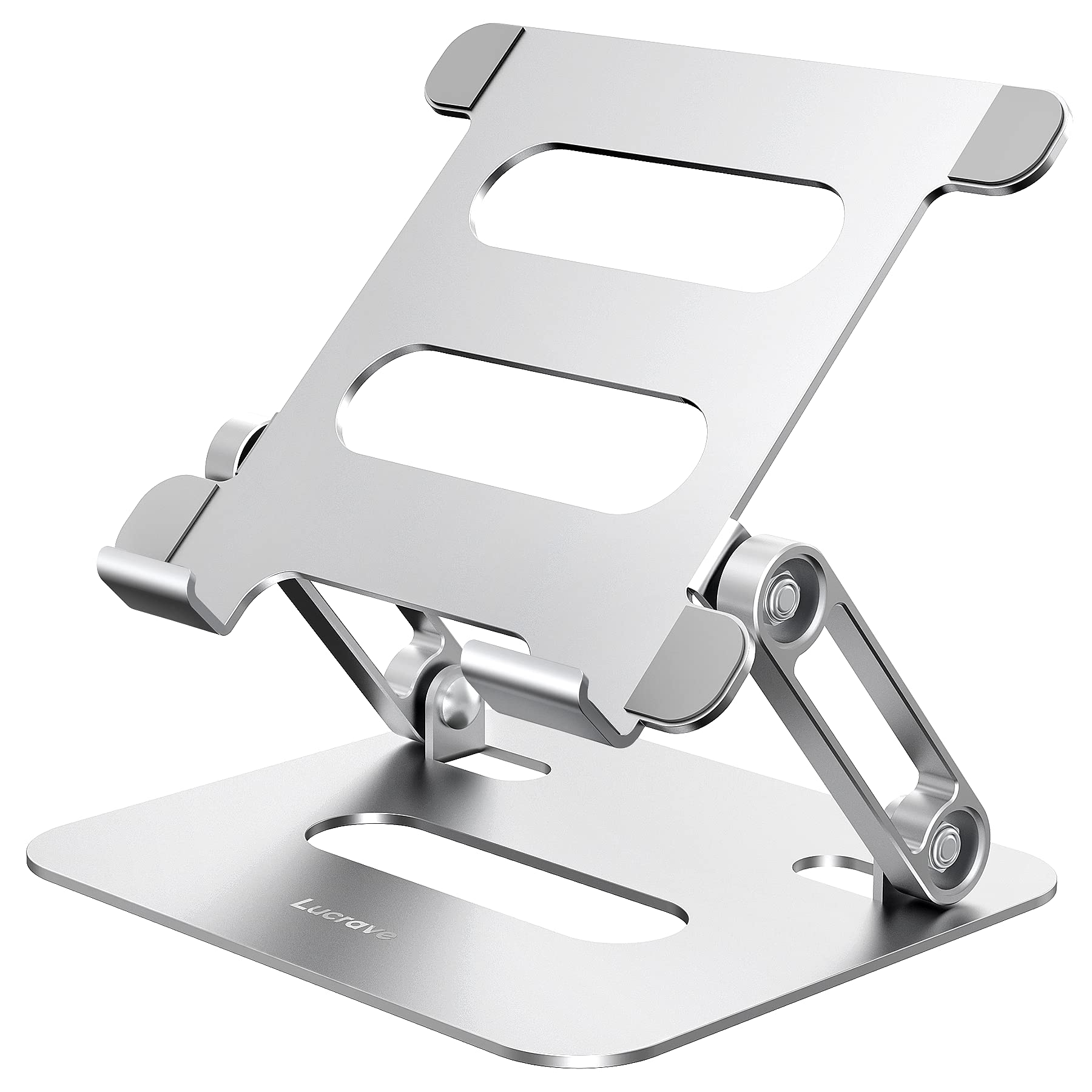 Lucrave Tablet Stand Holder for Desk, Adjustable Foldable Aluminum Desktop Stand Compatible with Tablet Such as iPad Pro 9.7, 10.5, 12.9 Air Mini 4 3 2, Kindle, Nexus, Tab, E-Reader (4-13") - Silver