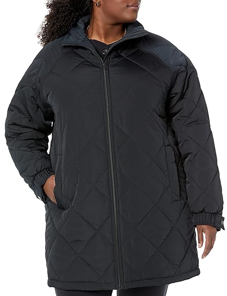 AMAZON ESSENTIALS WOMEN’S RELAXED-FIT RECYCLED POLYESTER MID LENGTH PUFFER COAT (AVAILABLE IN PLUS SIZE) (PREVIOUSLY AMAZON AWARE), BLACK, X-LARGE