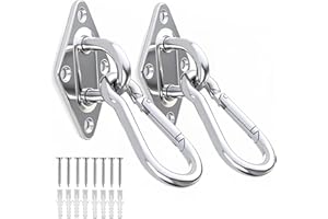 OHIYO 2PCS M10 Stainless Steel Pad Eye Hooks+2PCS M10 Snap Hooks, Heavy Duty Hammock for Hanging, 1300lbs Capacity for Swing Set, Plant Hanger, Outdoor Lights