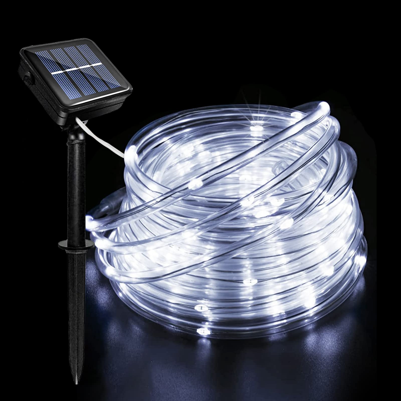 Solar String Lights Outdoor, 33 FT 100 LED Tube Fairy String Lights, Waterproof String Light with 8 Modes, Remote Control, Ideal for Indoor Outdoor Party Christmas Decoration [Energy Class D]