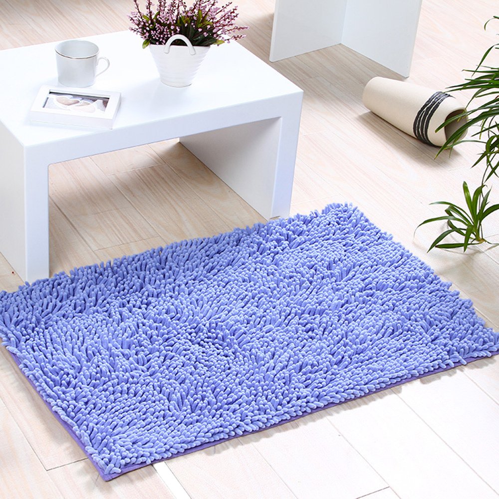ele ELEOPTION Soft Shag Bath Mat Rug Kitchen Rug Door Way Feet Mat Anti-slip Strip Absorbent Doormat Bathroom Shower Rugs Shaggy Carpet (45 * 70 CM) (Purple)