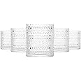 cosnou Glassware Set of 6, 13 OZ/390ml Hobnail Kitchen Glassware, Embossed Vintage Glass for Water, Cocktail, Soda, Beverage, Juice