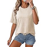 Dokotoo Womens Short Sleeve Textured Tops Crewneck Business Casual Shirts Basic Tee Blouses