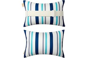 VMGREEN Chaise Lounge Head Resting Pillows, Blue Decorative Oudoor Patio Pillow with Insert & Adjustable Elastic Stripe for Recliner,Beach Chair,Office Chair Neck or Lumbar Attachment,Waterproof 2 Pack