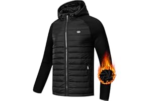 MoFiz Mens Running Hybrid Fleece Jackets Lightweight Puffy Hiking Jacket Winter Thermal Full Zip Hood Insulated Jacket Coat