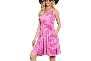 Jouica Women's Casual Sleeveless Adjustable Strappy Summer Beach Swing Dress with Pocket