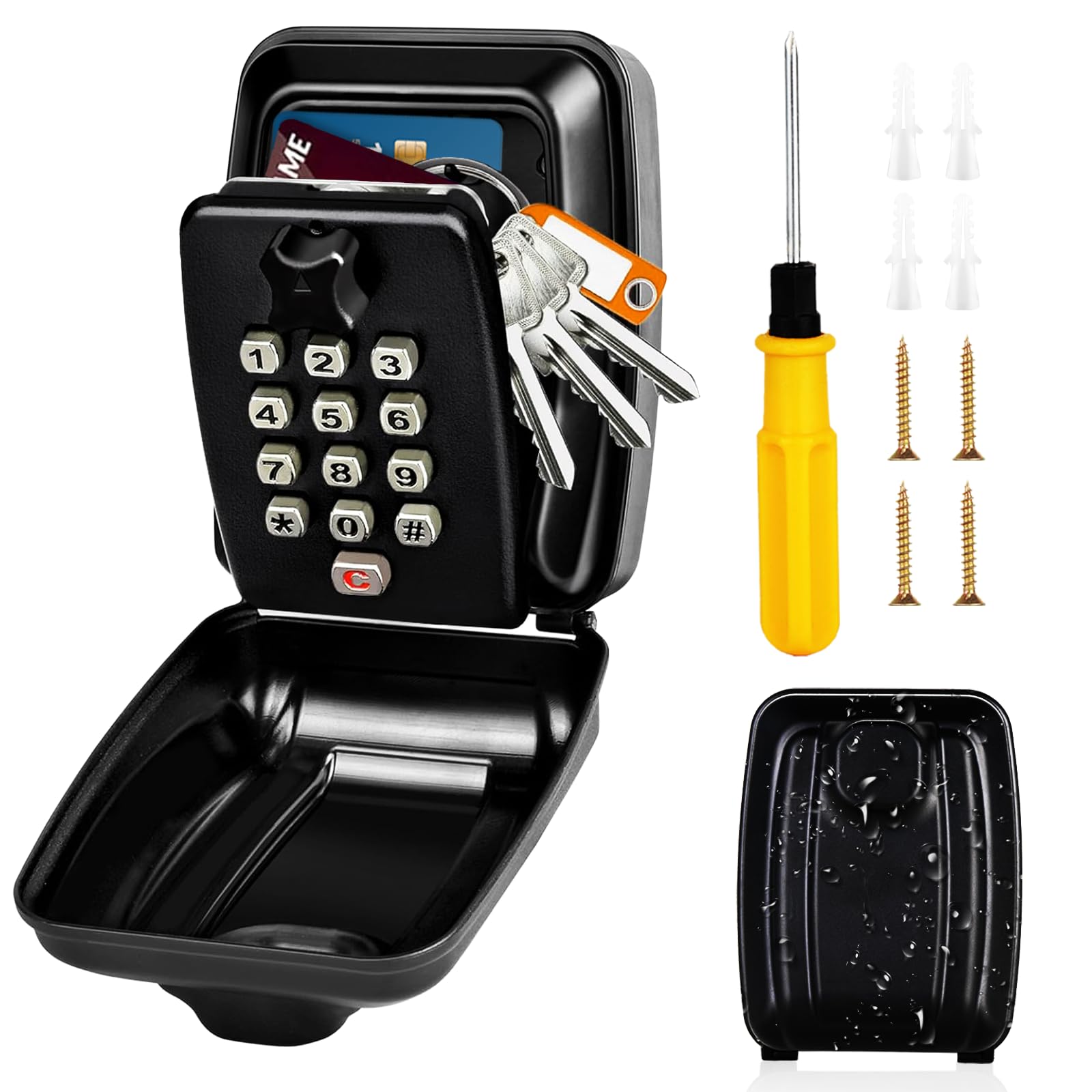 Key Safe Wall Mounted Police Approved,Key Lock Box Outdoor,Large Key Lock Box with Resettable 12-Digit Code Key Safe Box with Weatherproof Cover for Outside Home Garage Office School (Black)