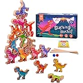 Dinosaur Stacking Building Toys for Boys, PIIOSER Wooden Dinosaur STEM Montessori Educational Learning Block Toys for Kids Co