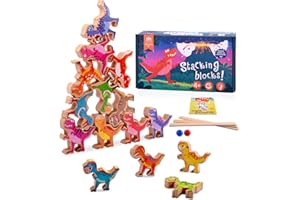 Dinosaur Stacking Building Toys for Boys, PIIOSER Wooden Dinosaur STEM Montessori Educational Learning Block Toys for Kids Co