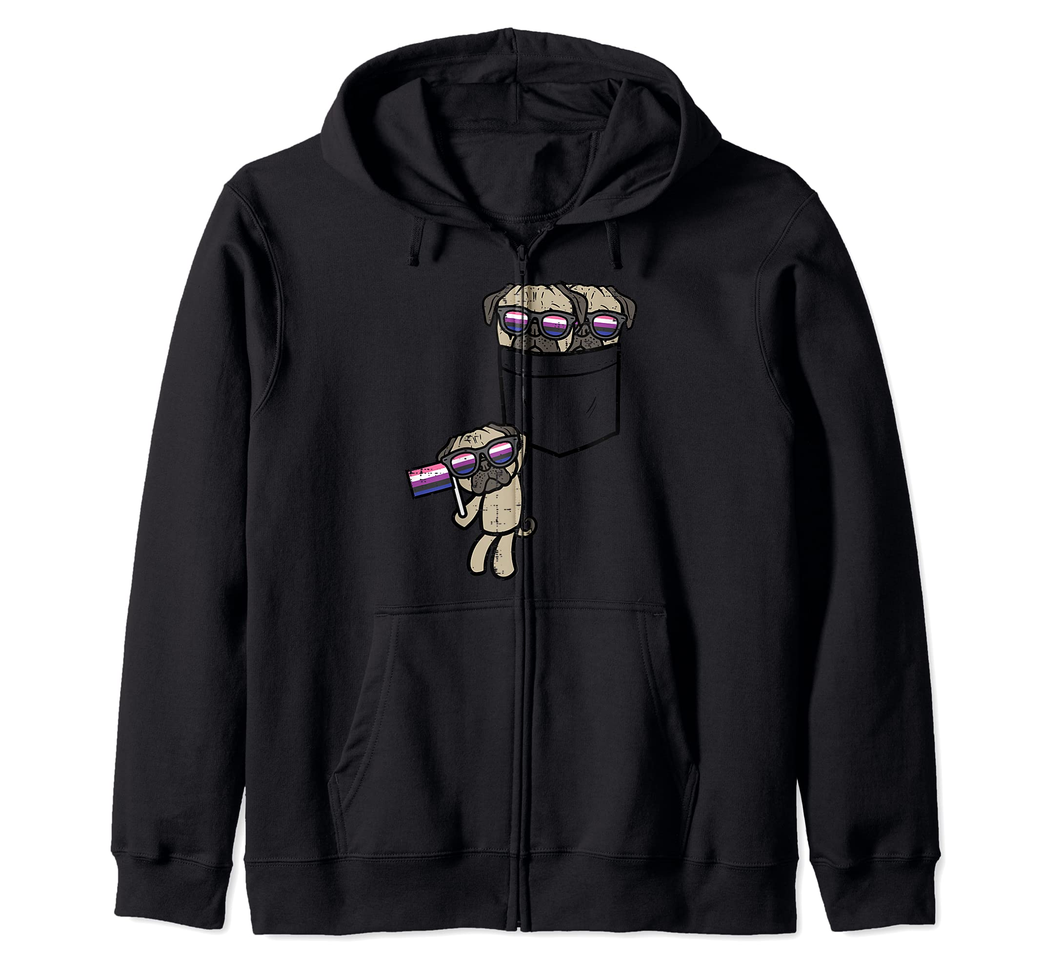 Pugs In Pocket Dogs LGBTQ Genderfluid Flag Non-Binary Zip Hoodie