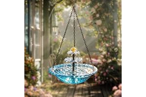 Solar Cascade Hanging Bird Bath Fountain, Solar Powered Bird Bath Water Fountain Outdoors, Hummingbird Birdbath Water Fountai