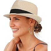 Creekstone Straw Fedora Sun Hat for Women Men Short Brim Panama Trilby Beach Hat Packable Summer Hat UPF 50+