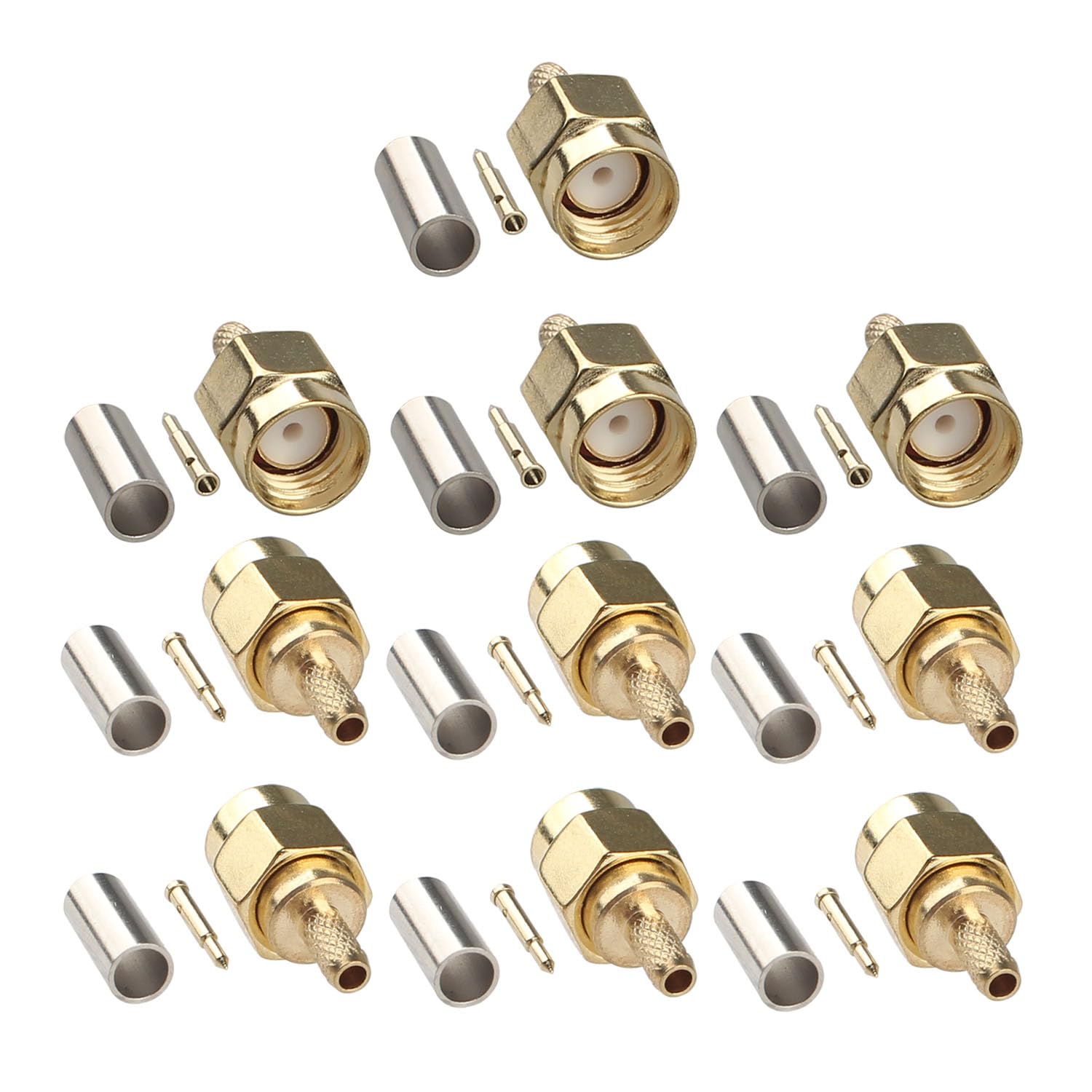 Futheda 10PCS SMA Male Crimp Solder RF Coaxial Connector Gold Plated Copper Plug Straight Adapter Attachment Compatible with RG174 RG316 RG188 RG188A LMR100 Jumper Cable LTE Walkie Talkie Antenna