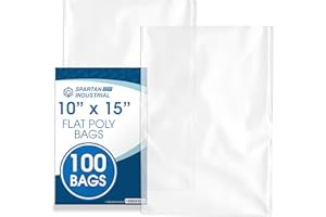 Spartan Industrial - 10” X 15” (100 Count) 1.1 Mil Flat Open End Clear Plastic Poly Bags - for Proofing Bread Dough, Packagin