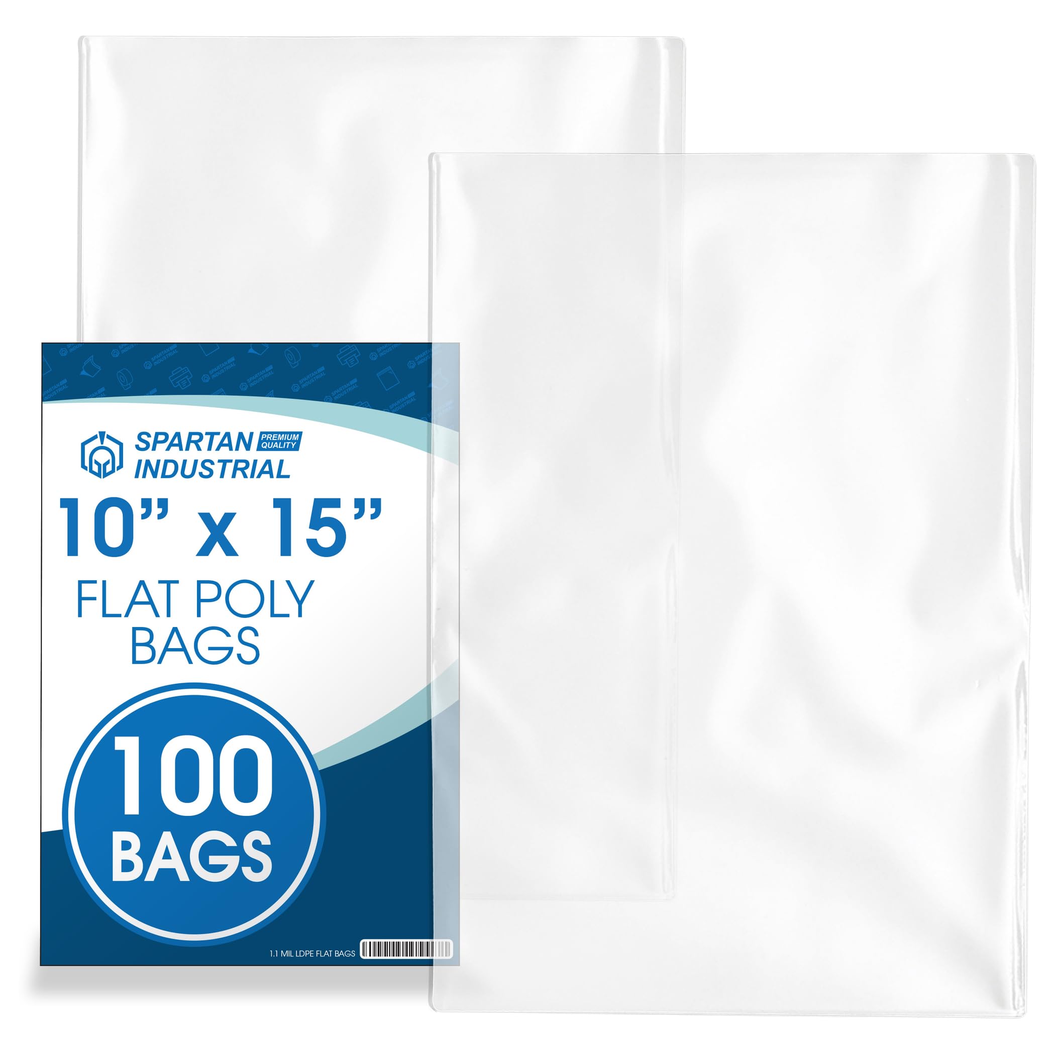 Photo 1 of Spartan Industrial - 10” X 15” (100 Count) 1.1 Mil Flat Open End Clear Plastic Poly Bags - for Proofing Bread Dough, Packaging Clothes, Shirts (Thin & Lightweight - Bags DO NOT Have Seal)