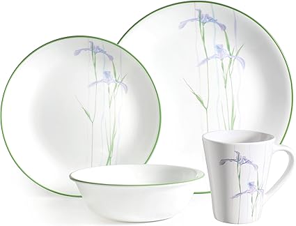 Corelle 16 Delige Vitrelle Glazen Schaduw Iris En Breekbestendig Diner Set Groen Paars Amazon Nl