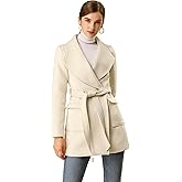 Allegra K Women's Winter Wrap Coat Turndwon Collar Christmas Long Sleeve Tie Belt Coat with Pockets