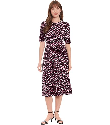 London Times Women's Dresses Flattering Fit-and-Flare Midi Dress for Cocktail, Wedding Guest, Summer, and Work Dresses for Women, Tan/Black, 4 : Clothing, Shoes & Jewelry