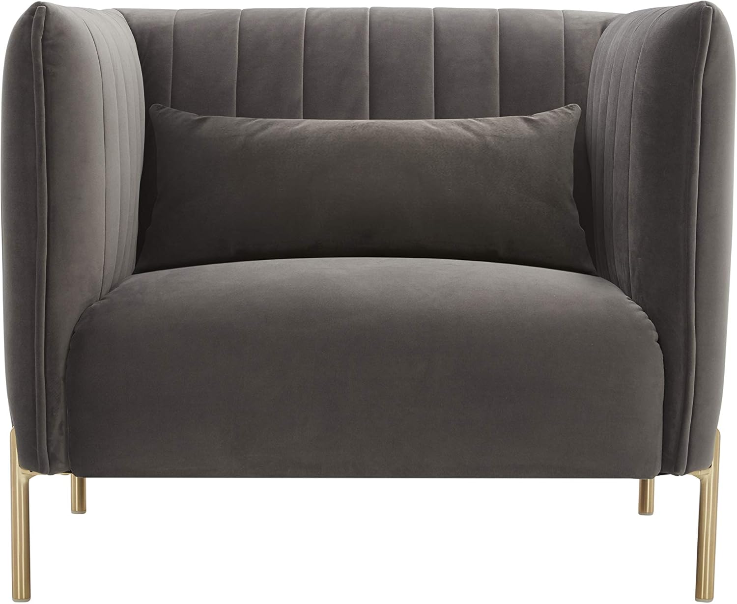  Brand – Rivet Frederick Mid-Century Channel Tufted Velvet Living Room Chair, 38"W, Grey: Furniture & Decor
