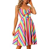Allegra K Women Casual Summer Floral V Neck Tie Front Beach Midi Dress | Soft and lightweight. Knot front detail. Versatile for parties, vacations. Spaghetti straps