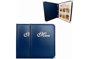 GLIMVILO Navy Faux Leather Menu Cover Set of 2 | Elegant 8.5 x 11 Inch Durable Menu Holders with 7 Pages & 14 Views | Ideal for Restaurants, Cafés, Bars, Hotels & Events | Stylish Menu Book & Booklet