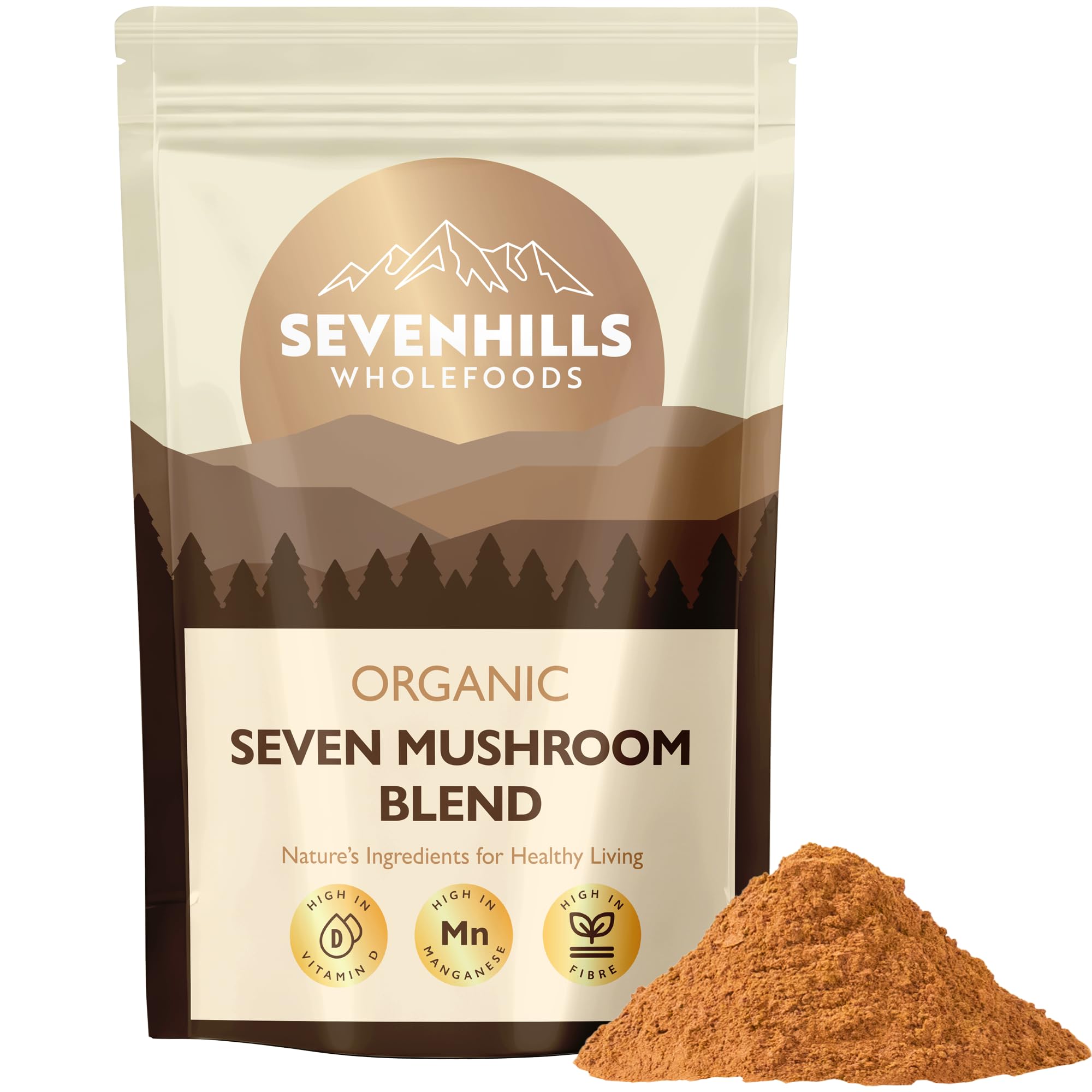 Sevenhills Wholefoods Organic 7 Mushroom Blend Powder 500g with Lion's Mane, Reishi, Chaga, Cordyceps, Tremella, Maitake & Shiitake