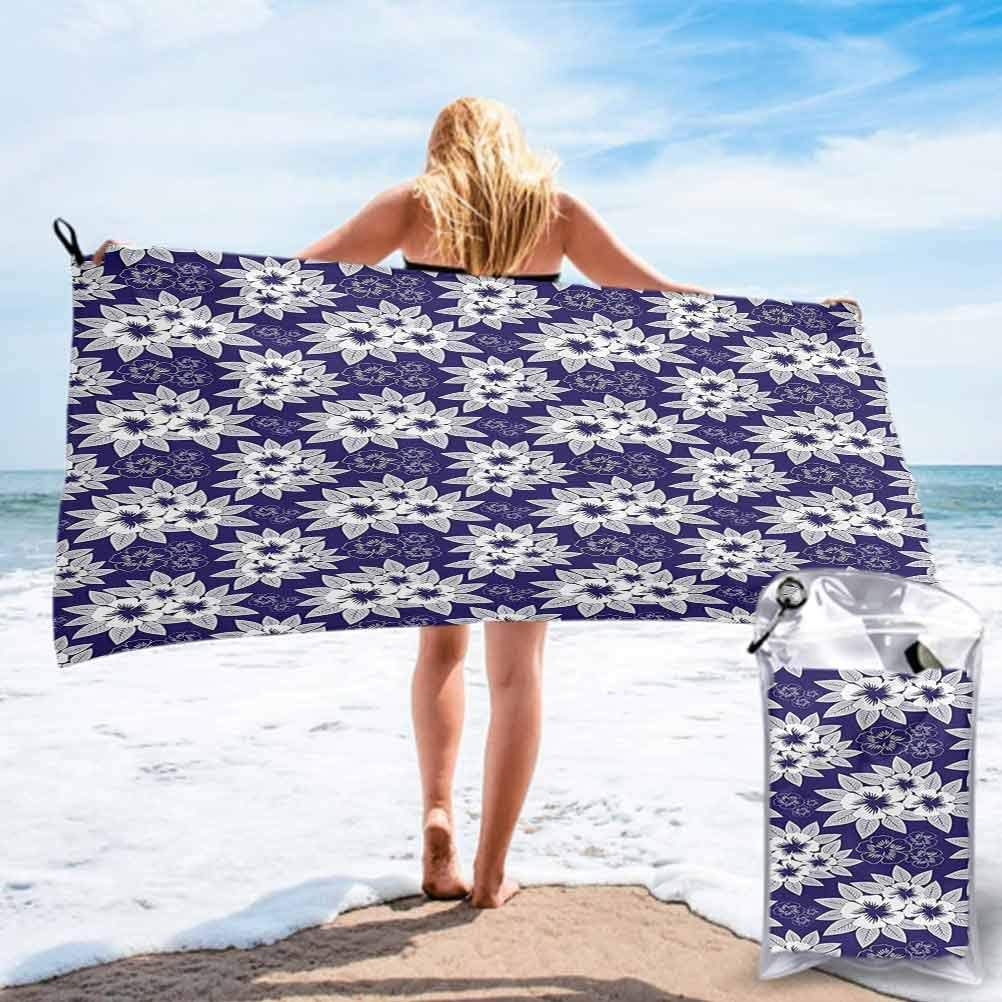 Navy Blue Decor, Mirofiber Travel Beach Towel, Floral Authentic