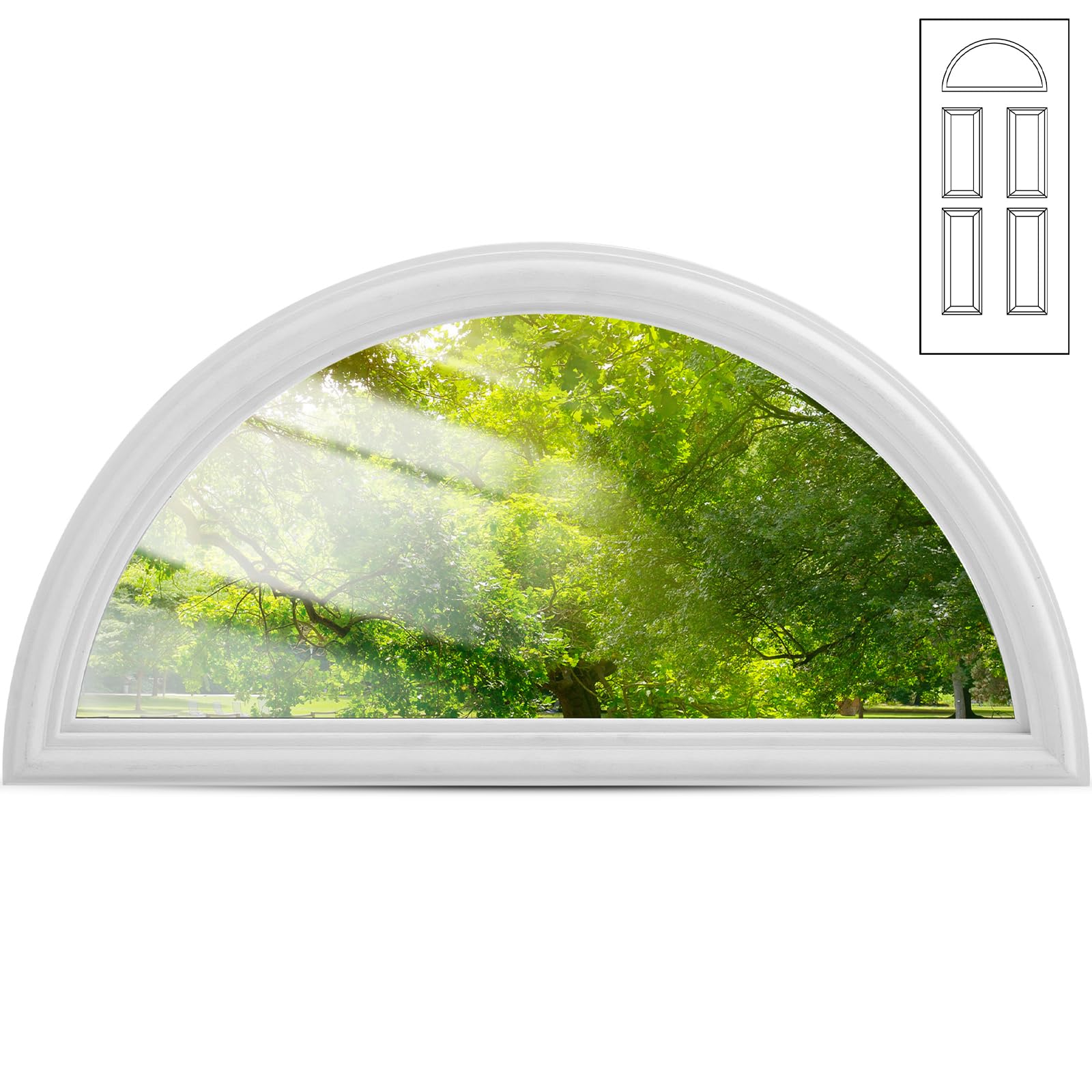 Photo 1 of Pushglossy 1 Pcs 2 Pcs 22" x 10" Entry Door Glass Insert Half Round Top White Exterior Door Window Inserts Replacement Kit with Low-e Clear Glass for Home Improvement (1 Grid)