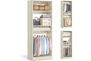 Cyclysio 2FT Closet System, 25” Wood Closet Organizer System with Hanging Rod, Small Walk-in Closets Storage Unit, Clothes Ga