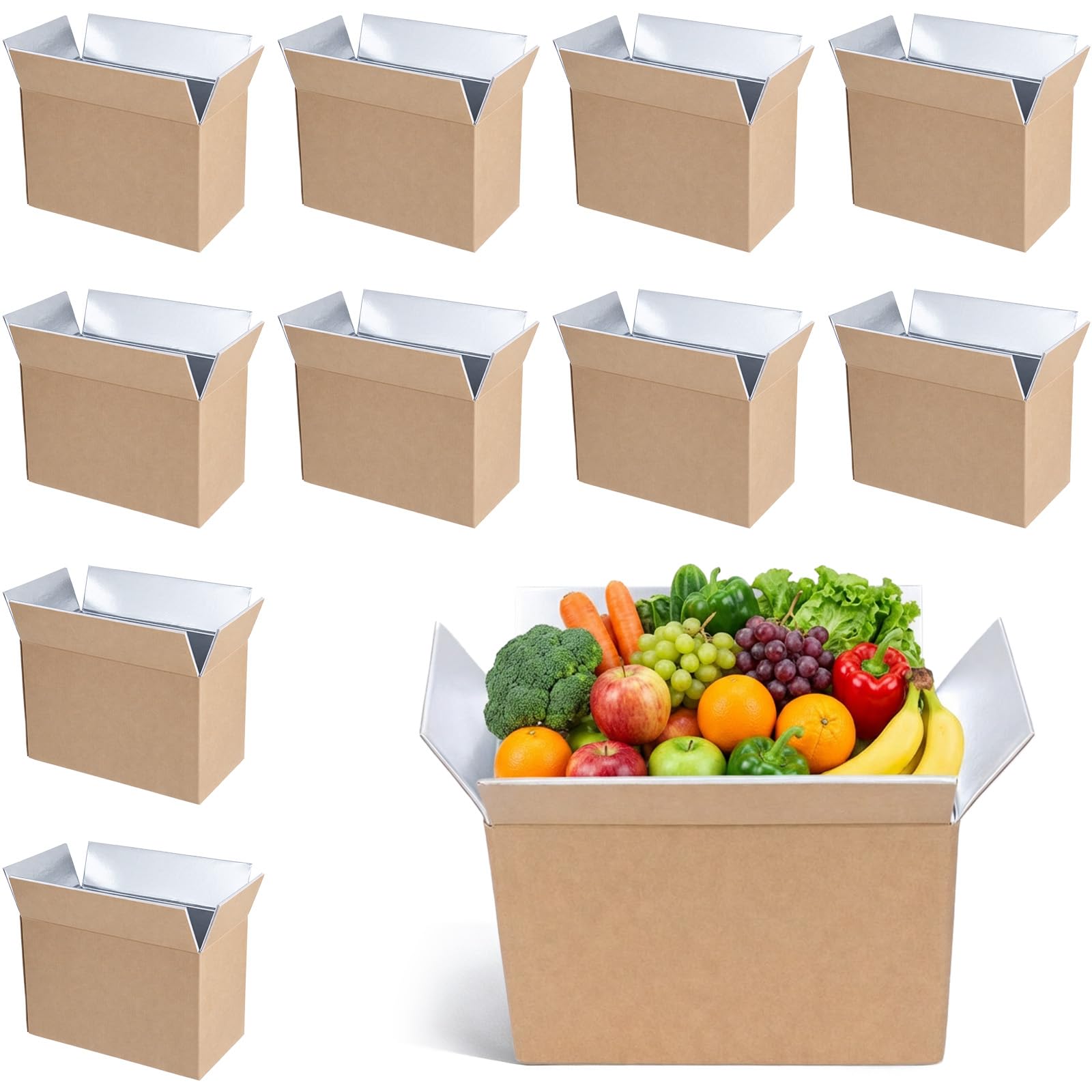 Photo 1 of 10 Pack Insulated Shipping Boxes 8.7×4.7×6.1 Inches Cold Shipping Boxes with Foil Liner Carton for Frozen Food, Meat, Seafood, Chocolate, Cosmetics, Reusable Mailing Moving Packing Containers