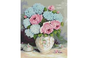 Awesocrafts Cross Stitch Stamped Kits Hydrangea Rose Flower Vase Easy Patterns Cross Stitching Embroidery Needlework Kit Supp