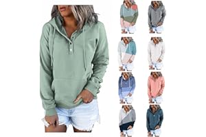YSLMNOR Womens Casual Hoodies Pullover Tops Button Collar Drawstring Long Sleeve Pullover Sweatshirts Fall Clothes with Pocket