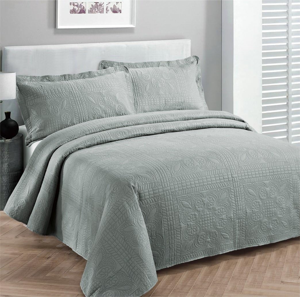 Fancy Collection Luxury Bedspread Coverlet Embossed Bed Cover Solid Grey New Over Size 118"x106" King/California King