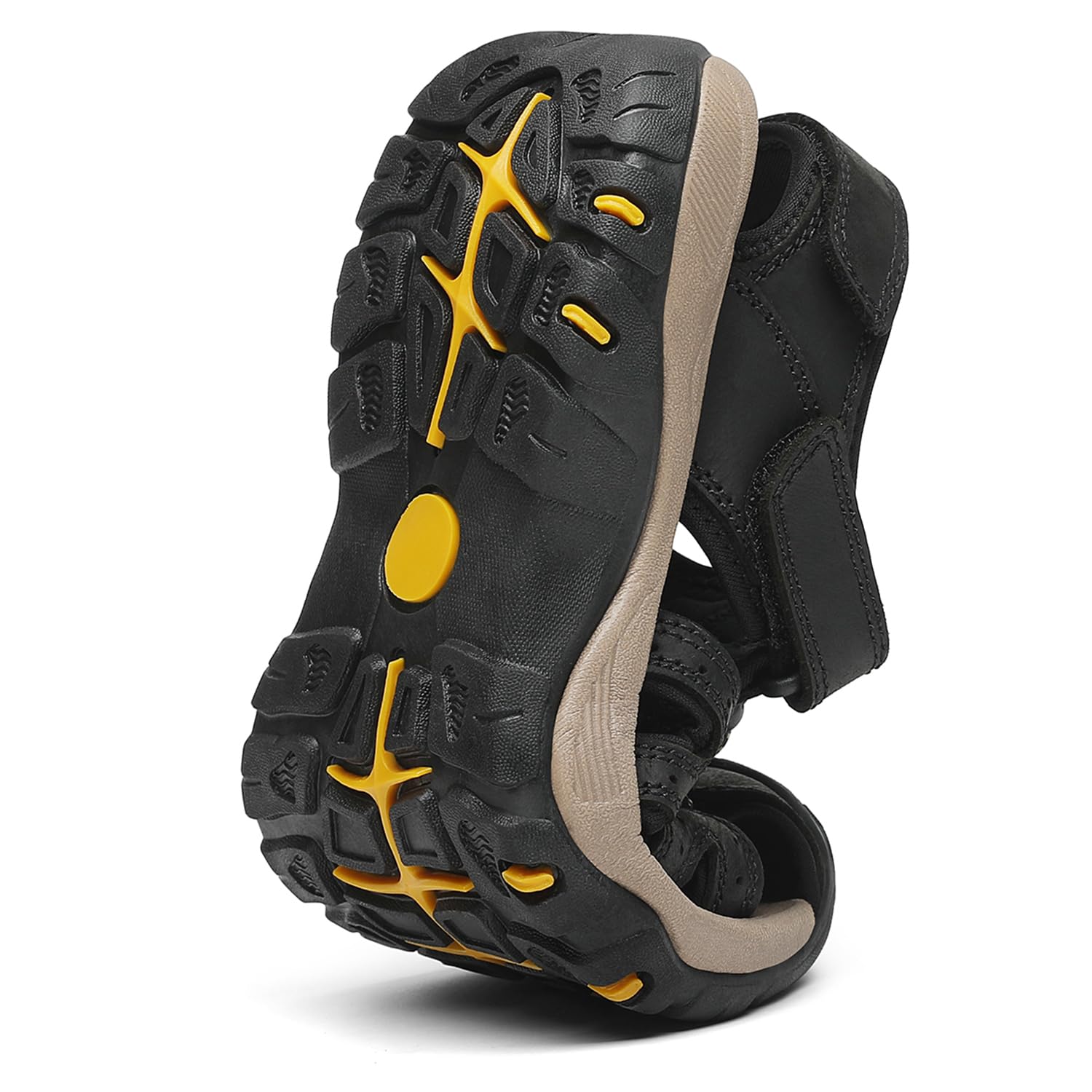 FLARUT Sandalen Herren Outdoorsandalen Sommer Wanderschuhe Trekkingsandalen Leder Strand Wandersandale Laufschuhe Lässige Sneaker Sportsandalen(schwarz,43) 6