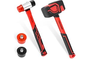 TOOLEAGUE 2Pcs Hammer Set,16oz Rubber Mallet & 35mm Double-Faced Soft Mallet for Camping, Woodworking, DIY Projects, Landscaping,Flooring, Tent Stakes, Black and Red