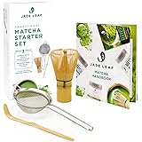 Jade Leaf - Traditional Matcha Starter Set - Bamboo Matcha Whisk (Chasen), Scoop (Chashaku), Stainless Steel Sifter, Fully Pr