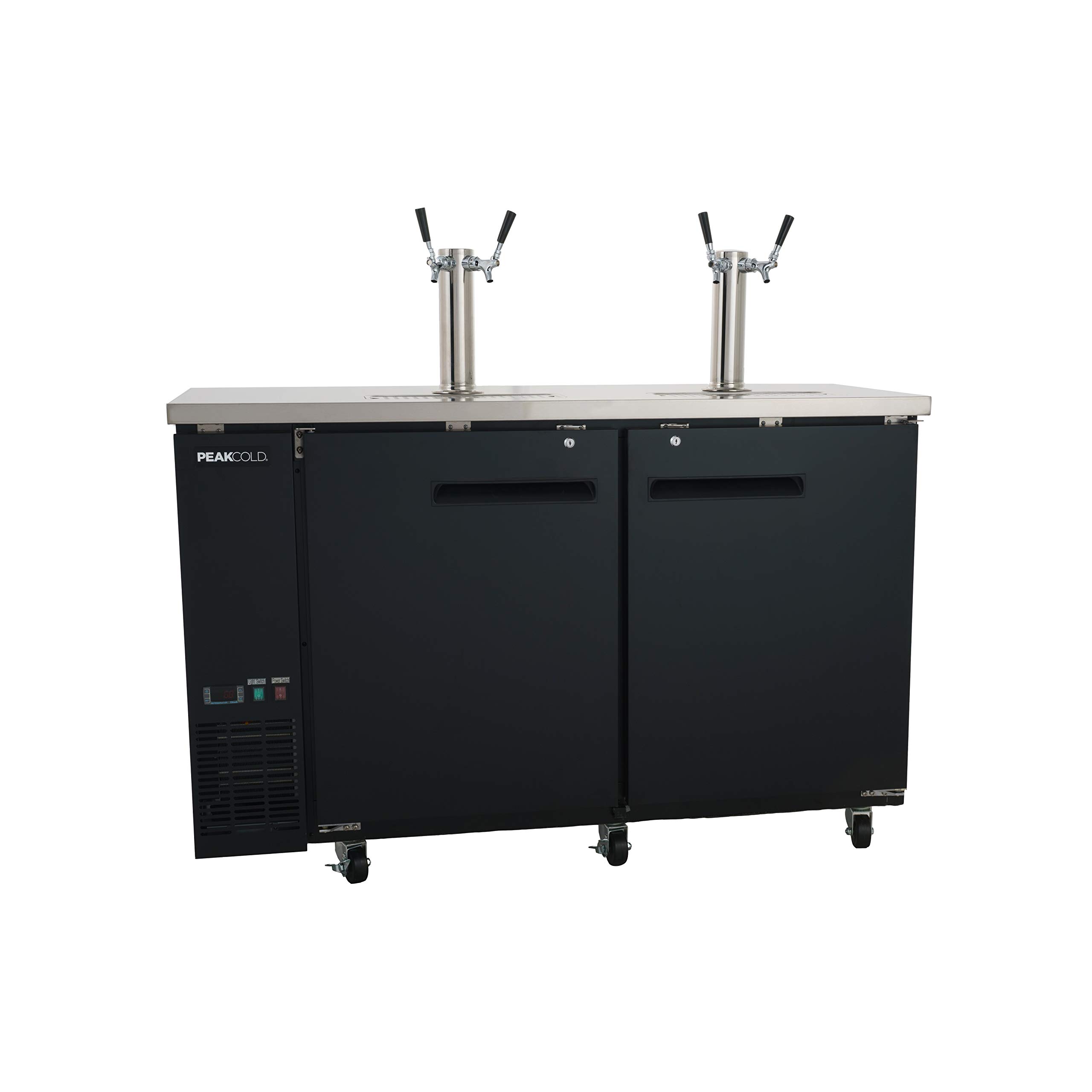 PEAK COLD 2 Door, 4 Tap Commercial Beer Dispenser Double Tower Keg Cooler Kegerator; 60" W
