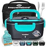 TRAVELISIMO Electric Lunch Box for Adults 80W Heated Lunch Box For Men 1.5L Stainless Steel Portable Food Warmer, 12/24/110V for Travel & Work, Loncheras Electricas Para Calentar almuerzo