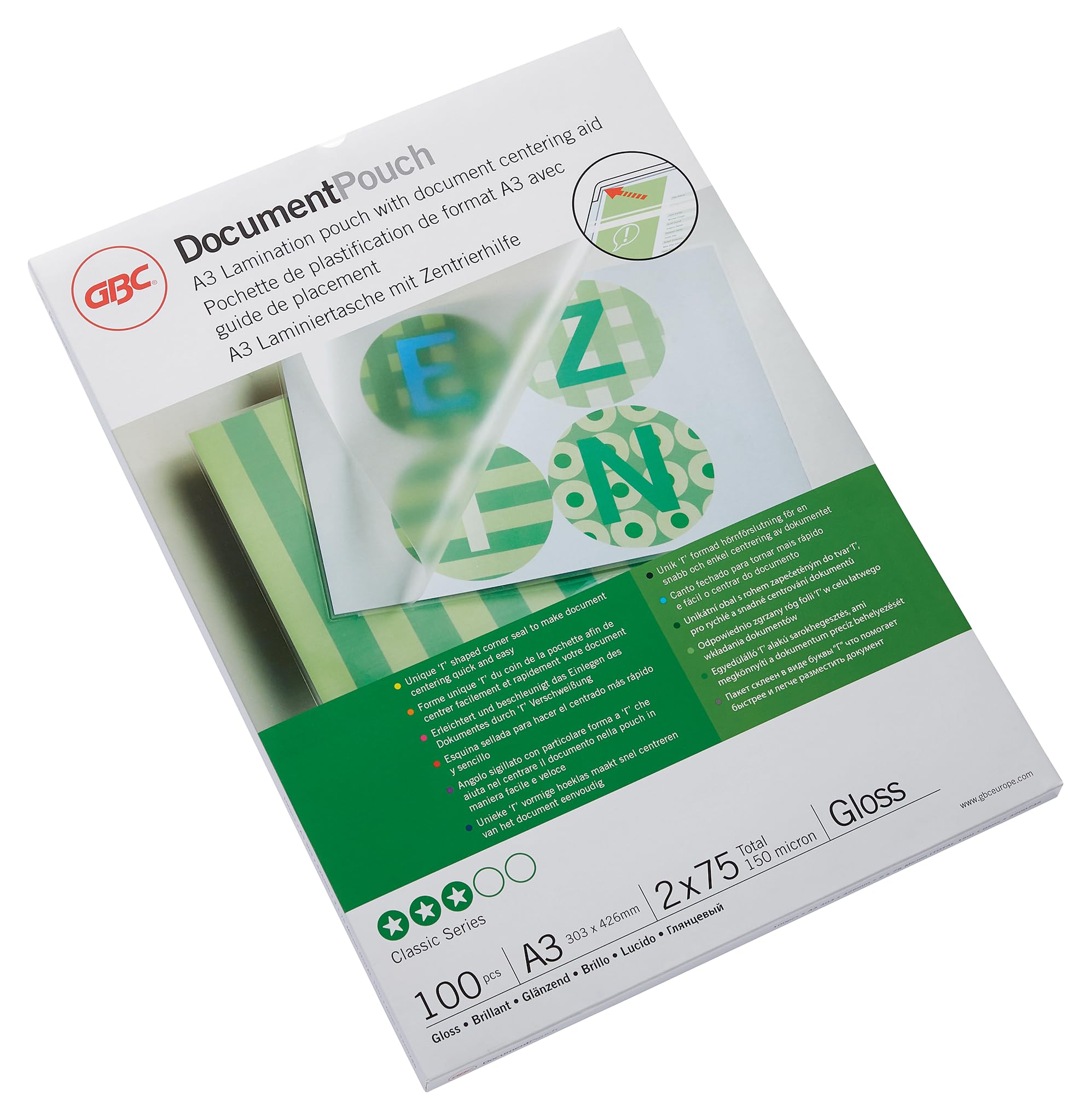 GBC A3 2x75 Micron Gloss Laminating Pouches, Pack of 100, 3200745 — image 1