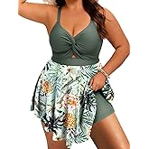 Arolina Plus Size Bathing Suit for Women Swim Dress Tummy Control Swimsuits Two Piece Flowy Tankini with Shorts