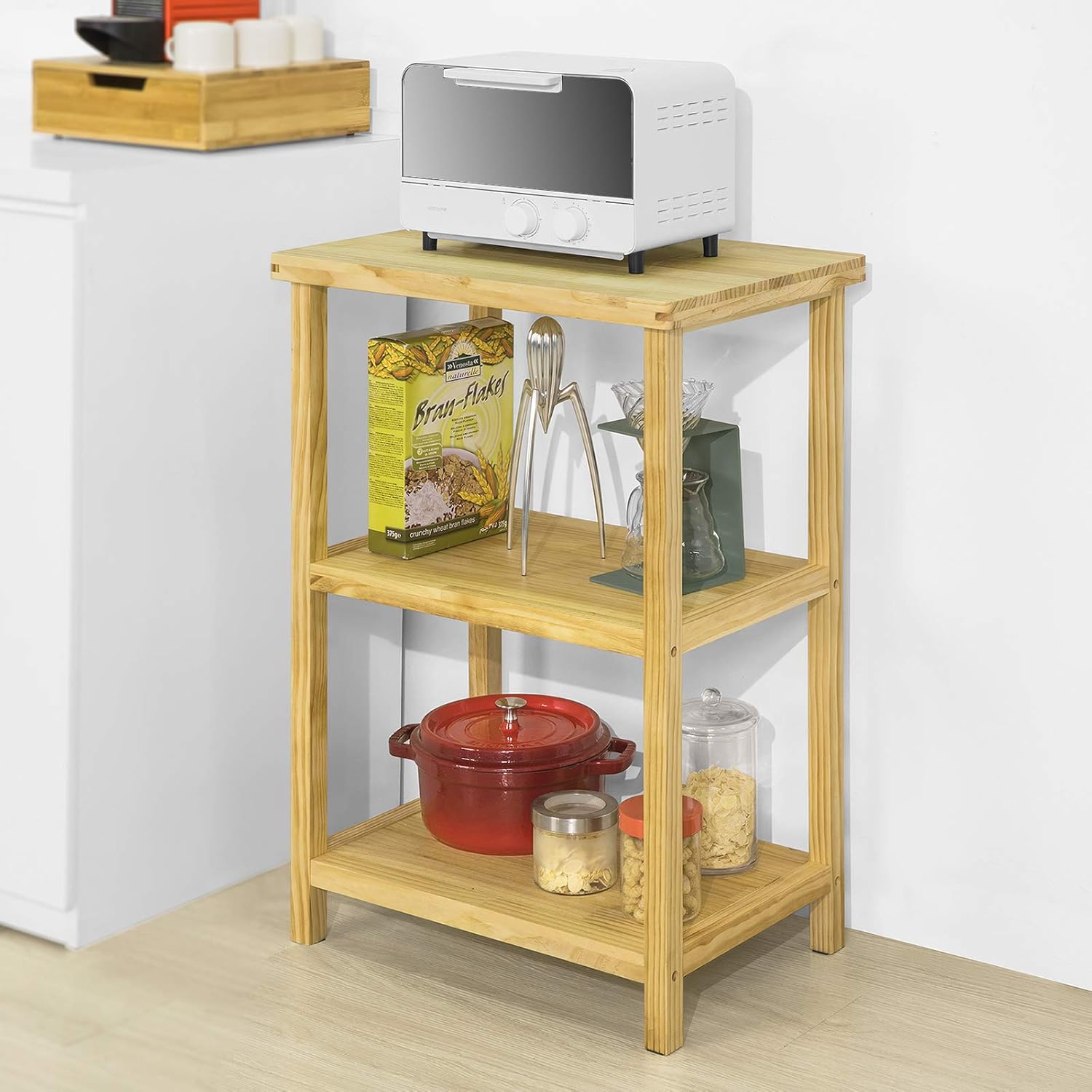 SoBuy FSB22-N Mikrowellenschrank Bäckerregal mit 3 Ablagen Druckertisch