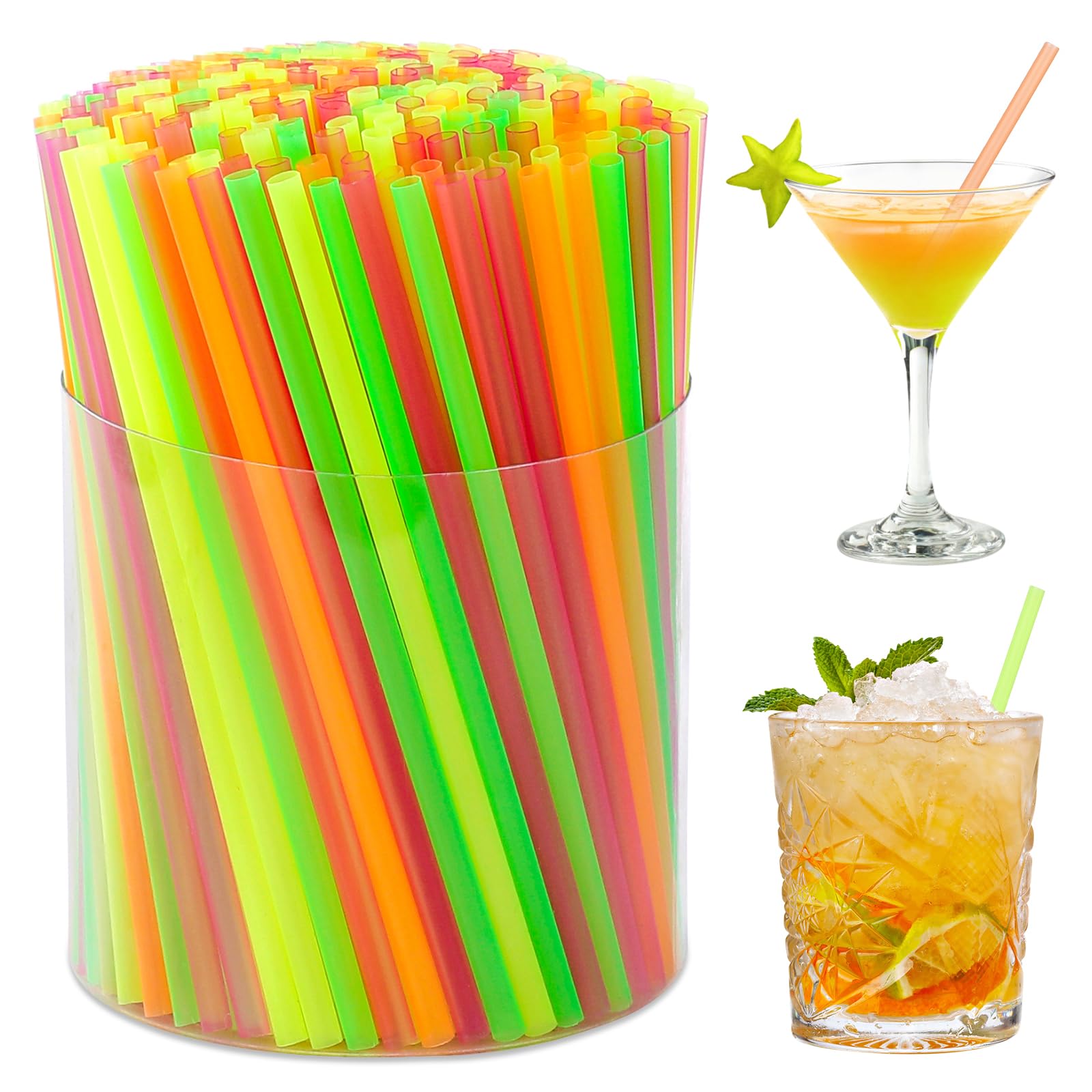 Photo 1 of [1000 Pcs] Neon Bar Short Cocktail Straws - 5 Inch 0.16'' Diameter Plastic Disposable Colorful Straws Coffee Stirrers for Whiskey,Bar,Club,Soda,Cocktail,Teas
