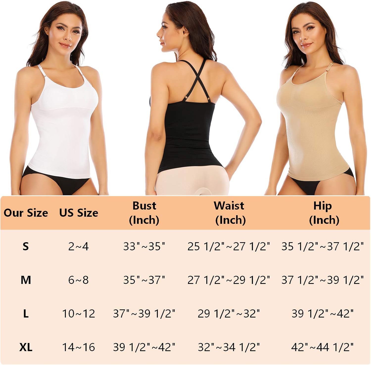 Womens Shapewear Tank Top with Built in Bra Tummy Control Cami Slimming Compression Tanks Body Shaper at  Women’s Clothing store