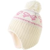 Monimo Girls Winter Hat Knitted Earflaps Girls Beanie Thicken Fleece Lining Kids Winter Hat