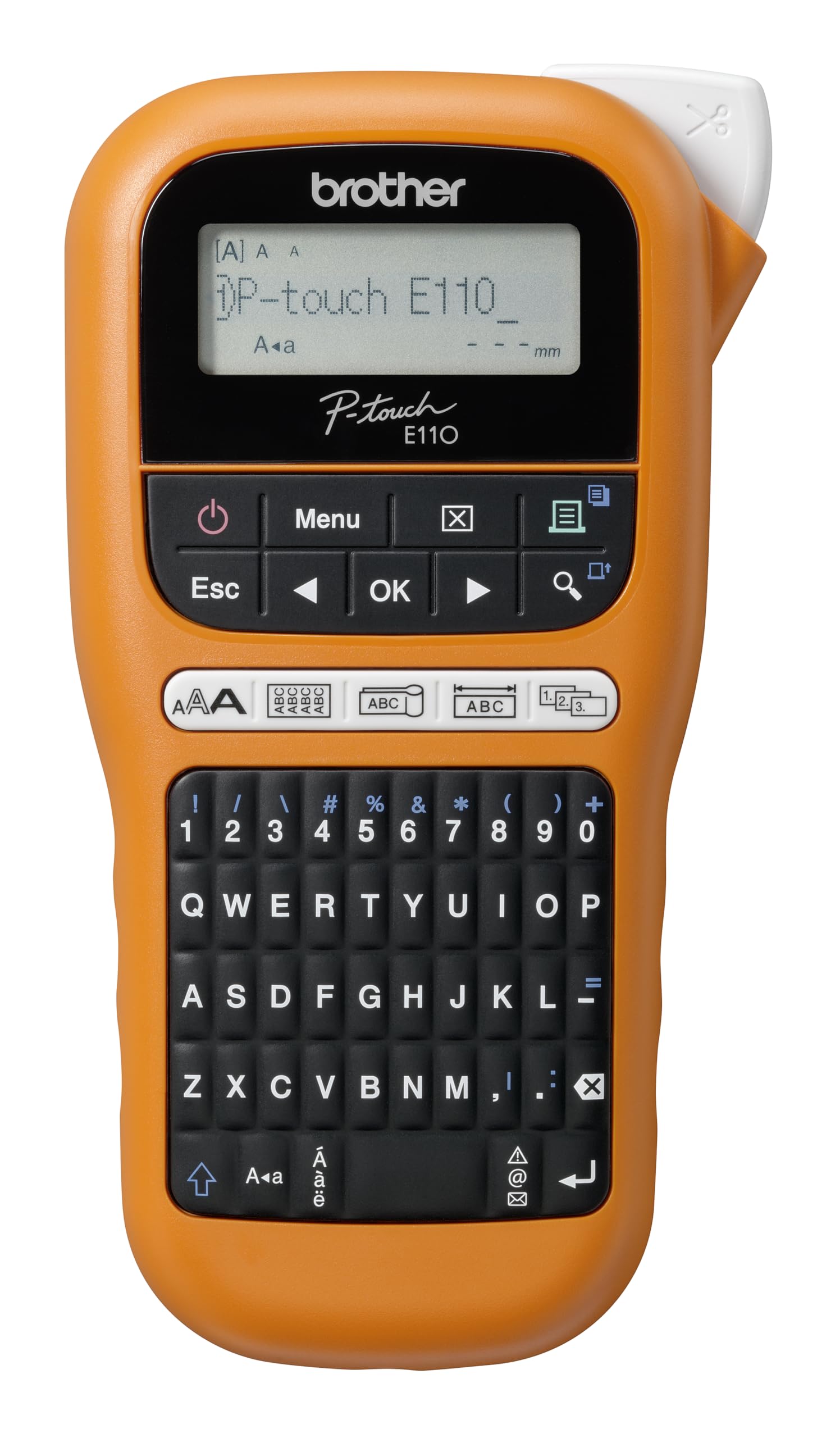 Brother PT-E110 Label Maker, P-Touch Electrician Label Printer, Handheld, QWERTY Keyboard, Up to 12mm Labels, Includes 12mm Black on White Tape Cassette