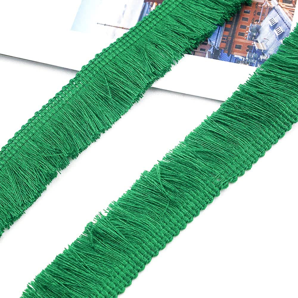 5 Metres 2.5 cm Tassel Fringe Tape Cut Fringe Decorative Ribbon Decorative Border Dance Fringe Sewing Accessories for Clothes,Costumes,DIY Sewing,Curtains,Tablecloths,Table Runners,Decoration,Green