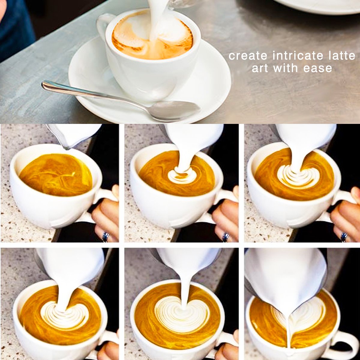 Ndier Stainless Steel Milk Frothing Pitcher 350ml/12 oz Milk Frother Cup with Measurement Line and Sharp Mouth - Perfect for Coffe Latte Cappuccino Making