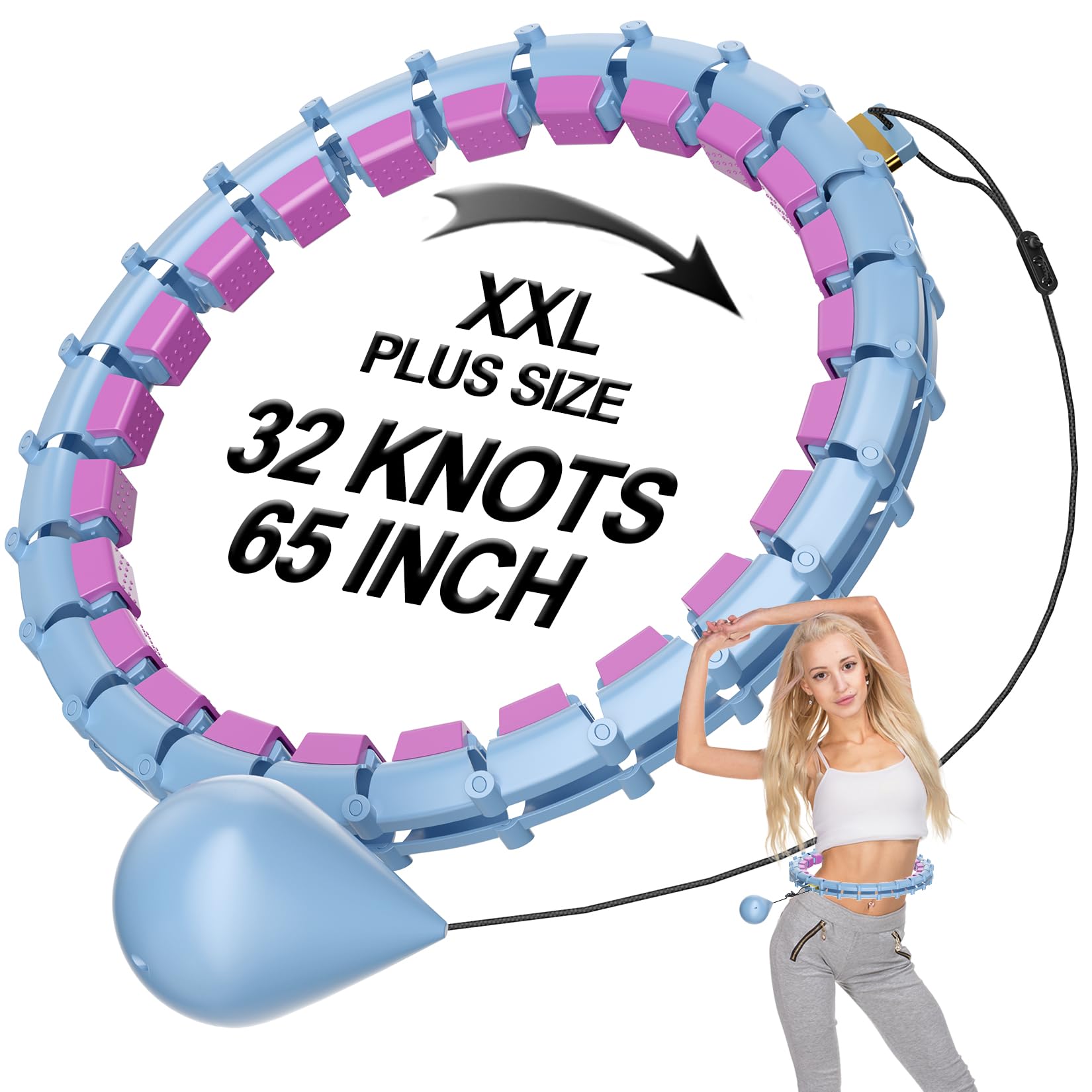 Photo 1 of Plus Size Silent Weighted Hula Infinity Fitness Detachable Hoops 65-Inch 32 Knot, Smart Noiseless Infinity Hula for Women, 2-in-1 Waist and Abdominal Home Workout Equipment